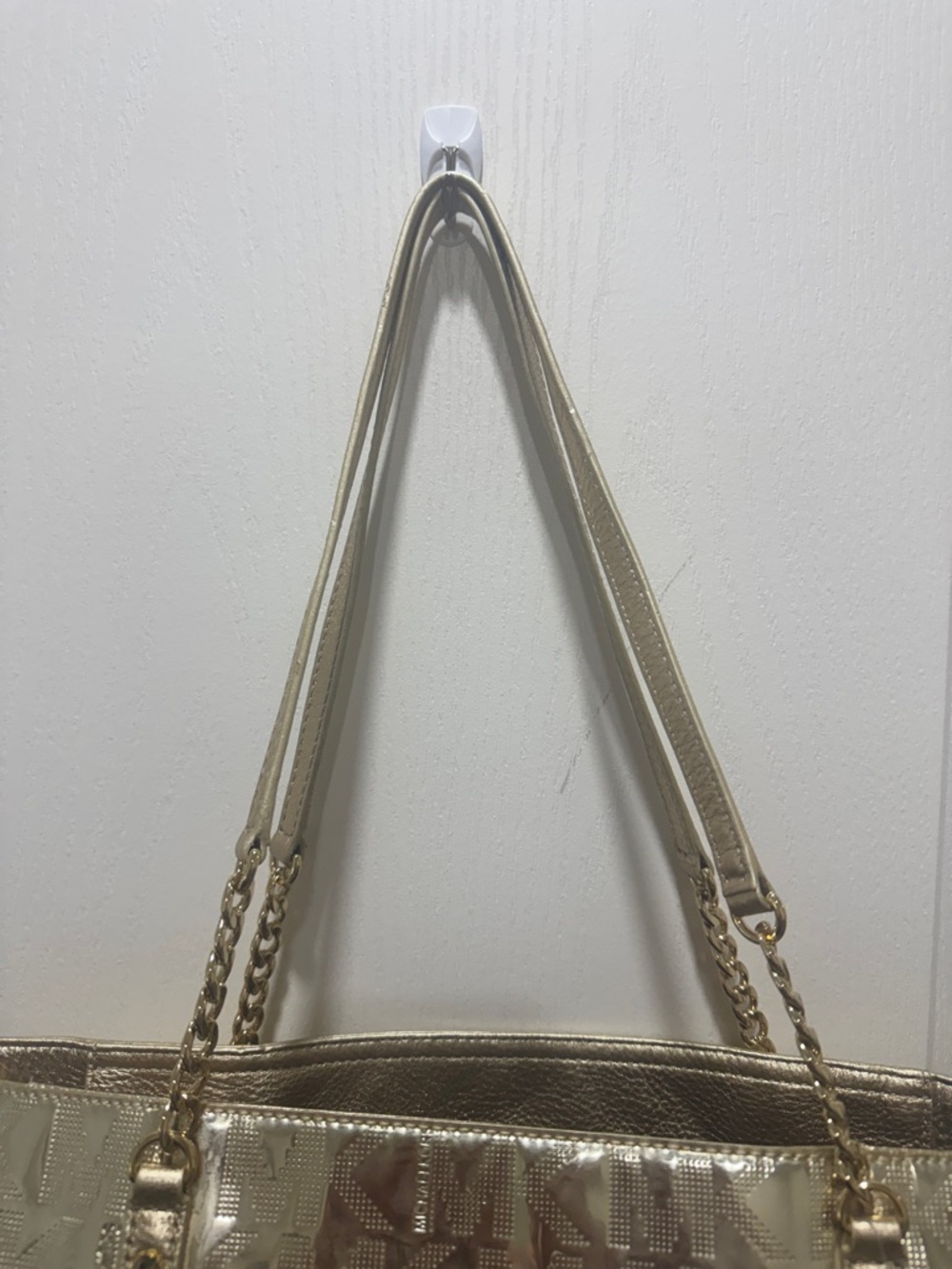 Michael Kors Jet Set Chain Tote Gold Metallic MK Logo Shoulder Bag NWT - Picture 11 of 11